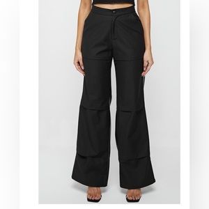 NWT Maniere De Voir Woven & Vegan Leather Tacked Trousers - Black Size 4